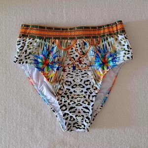 VENUS Floral and Leopard Print High-Rise Bikini Bottom, size 4